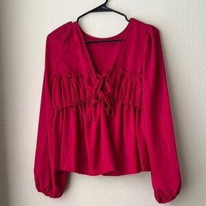 SHEIN Ruffle Tie-Front Long Sleeve Top - Hot Pink